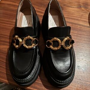 Circus by Sam Edelman chunky Black Loafers with Gold Chain Detail